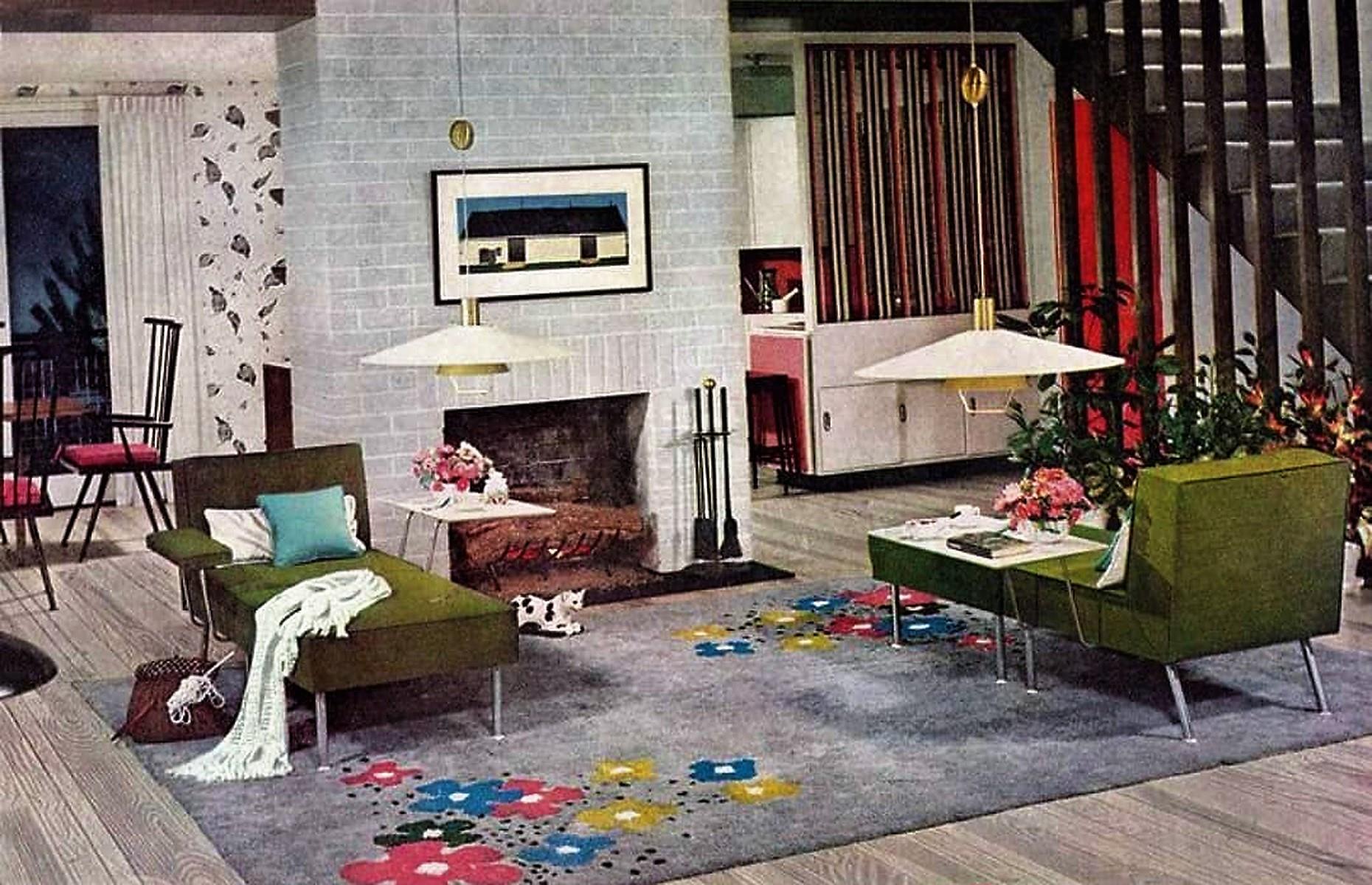 Floral-themed 1950s living room